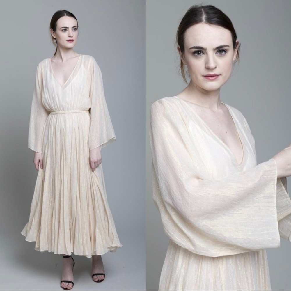 RHODE NWT Emily Sheer Shimmer Gold Dress Kimono Style Sleeve Size XS